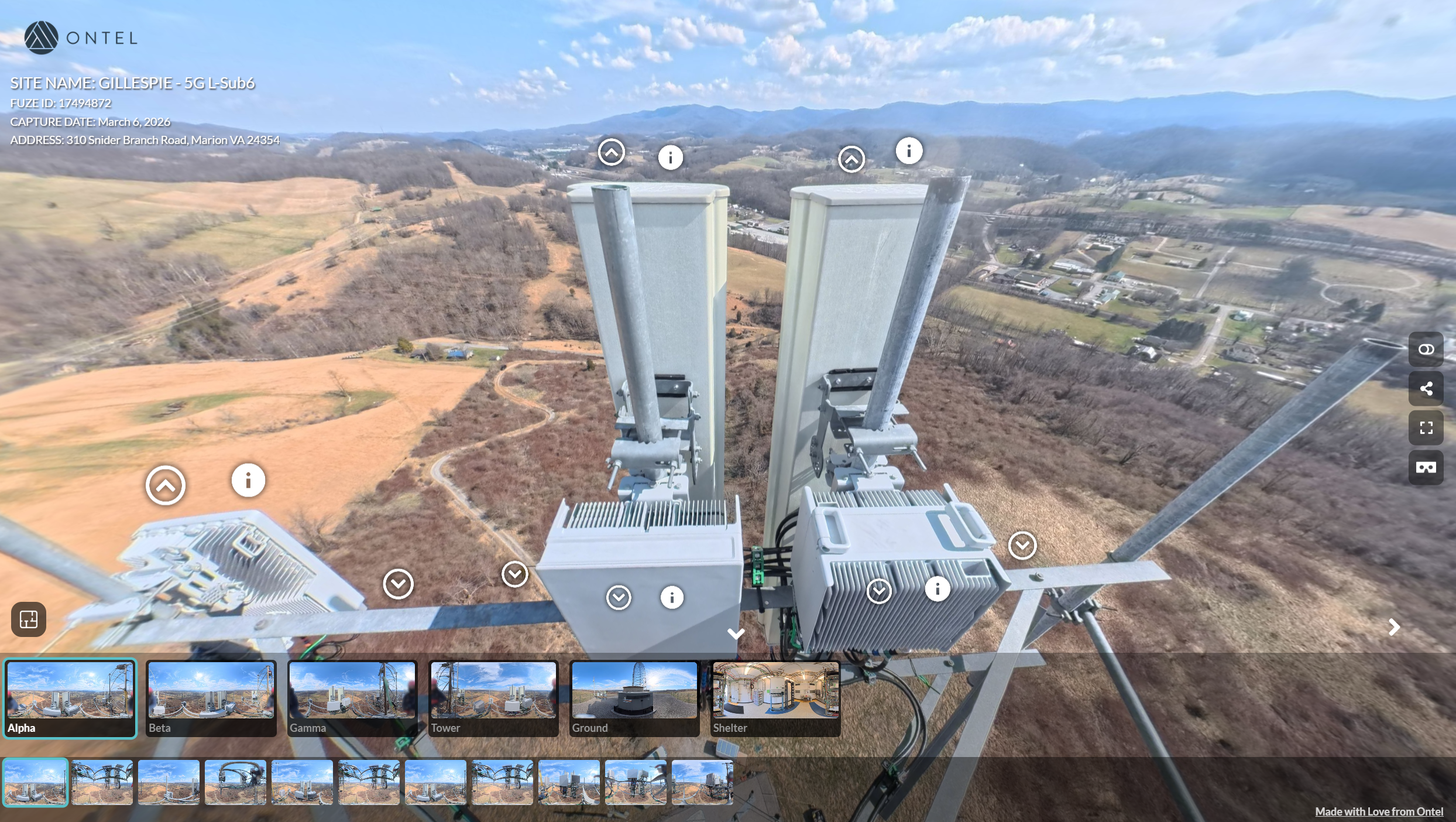 360° walkthrough view from cell tower antenna level