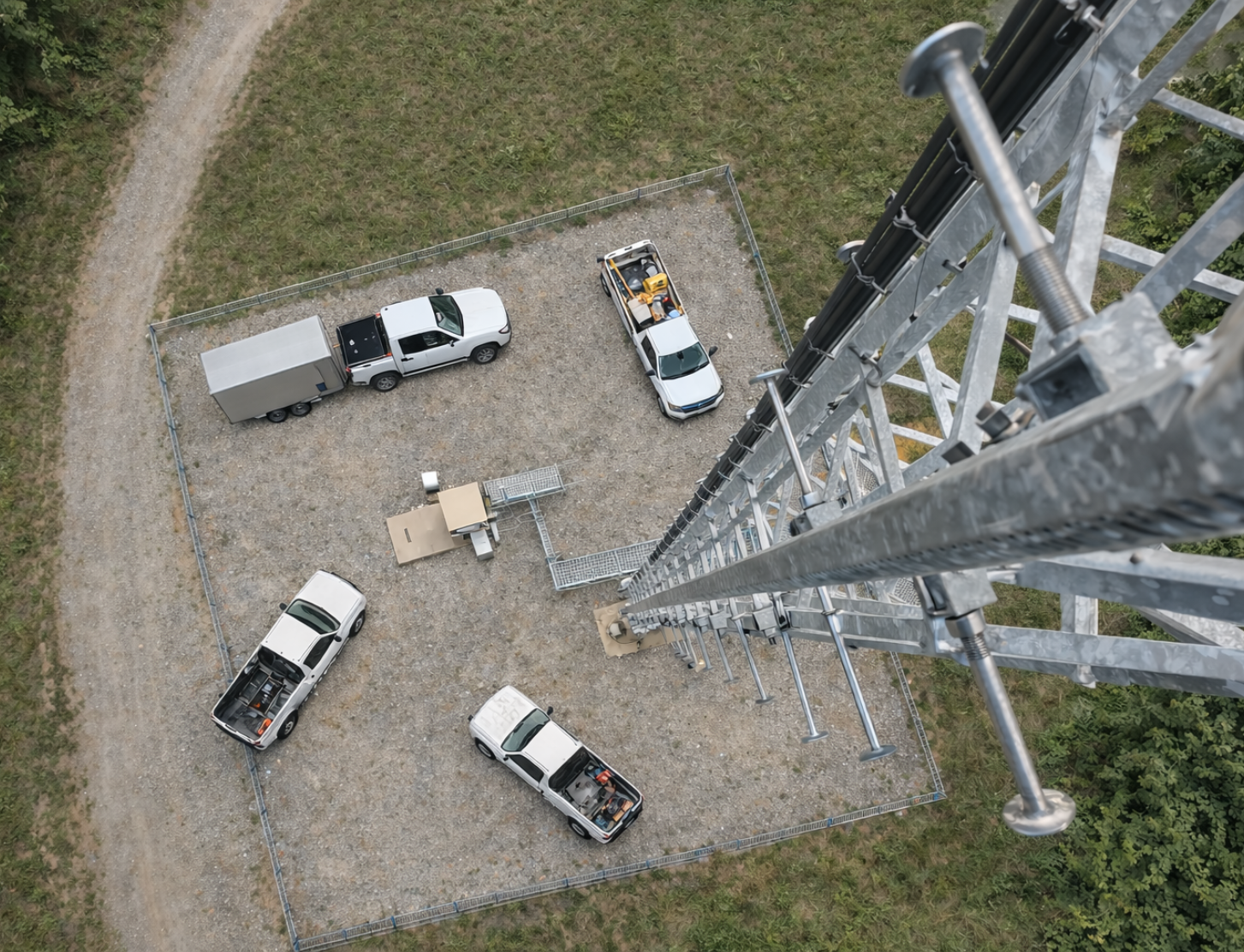 Field technician with tablet at cell tower site
